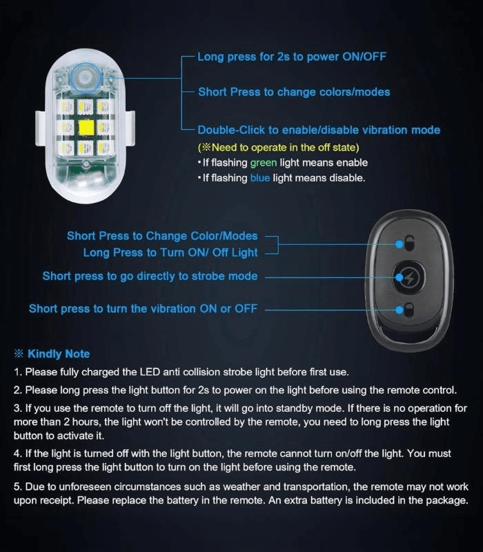 ضوء فلاش LED مغناطيسي للدرّاجات النارية والسيارات مع ريموت كنترول تحكم عن بُعد